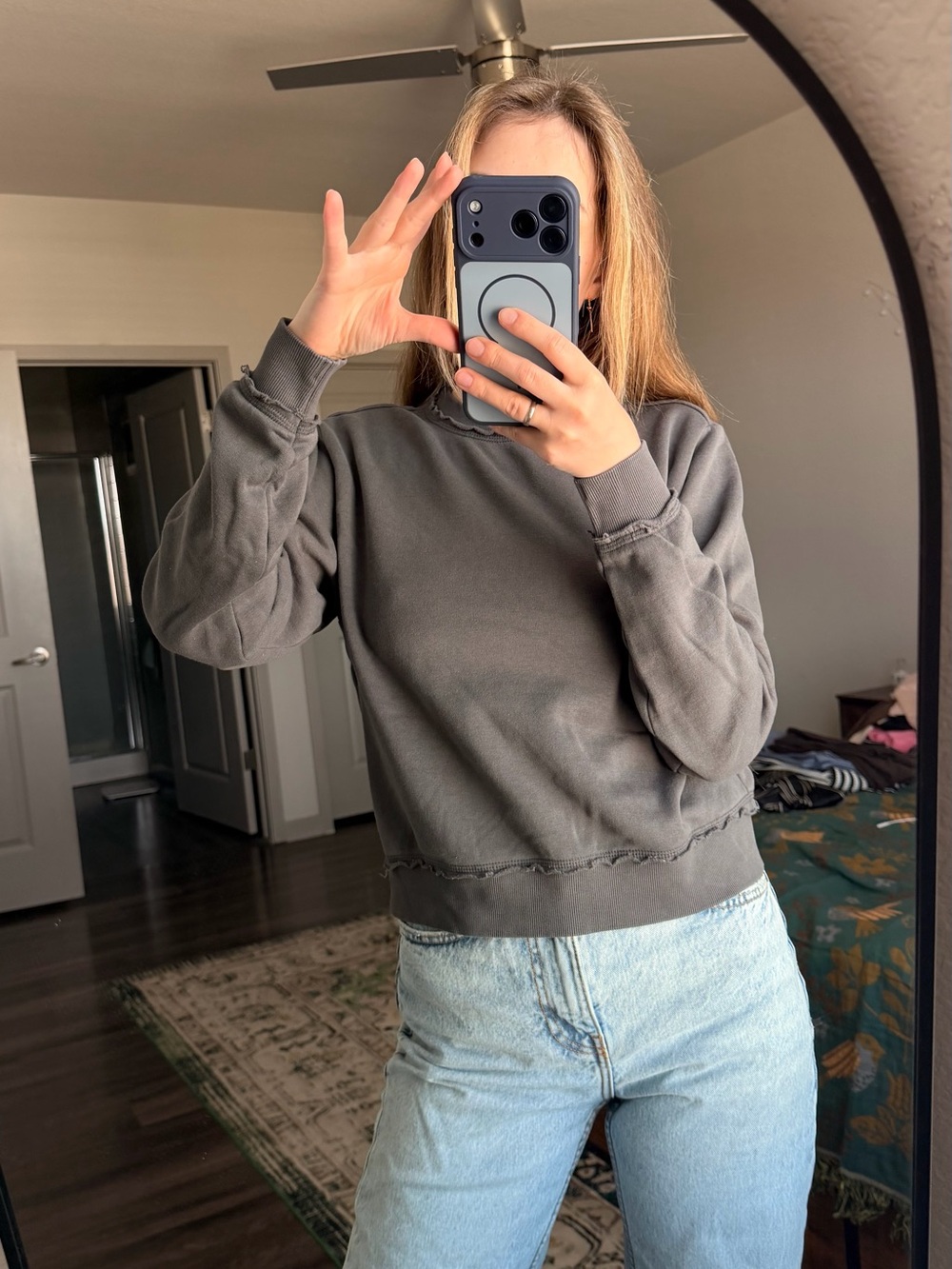 H&M Mottled Gray Cropped Sweatshirt